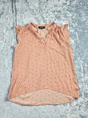 Lipslide Women's Pink Diamond Print Flutter Cap Sleeve V-Neck High Low Blouse XL